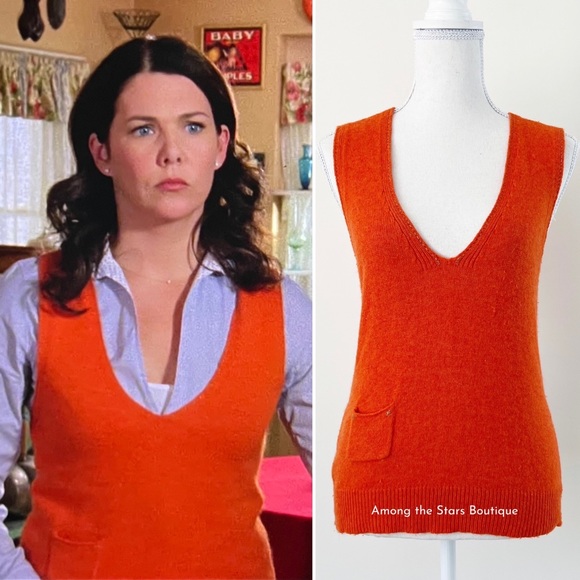 Sweaters - Super Rare Wool Blend Orange Sweater Vest ASO Lorelai Gilmore in Gilmore Girls